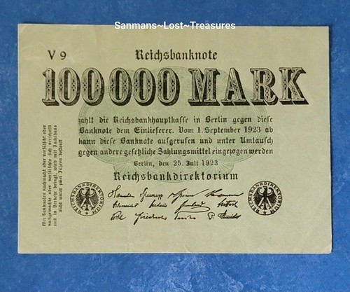 Germany 100000 Mark Banknote 1923 About~Uncirculated.