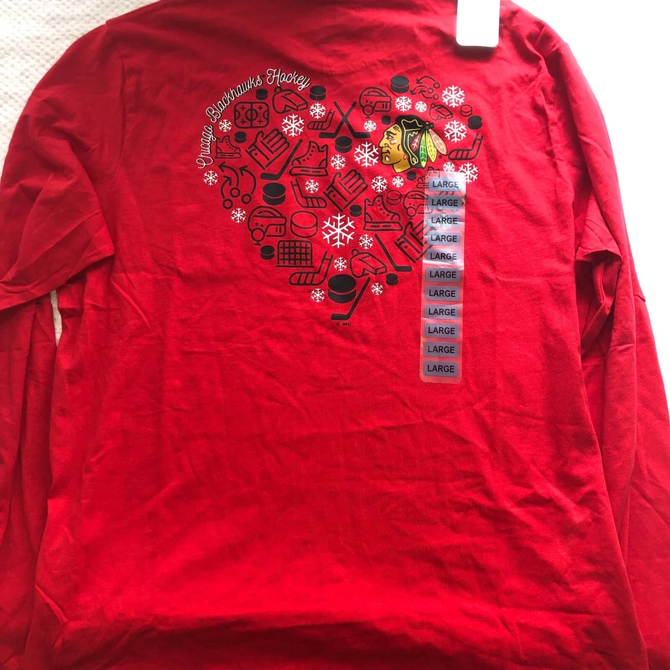 Camiseta Chicago Blackhawks Manga Larga Roja Campeón San Valentín con Bolsillo Grande Foto 2 de 4