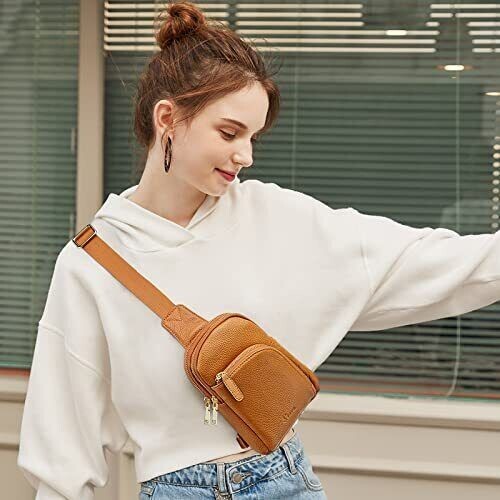 S-ZONE Genuine Leather RFID Blocking Small Sling Bag for Women Chest Crossbod...