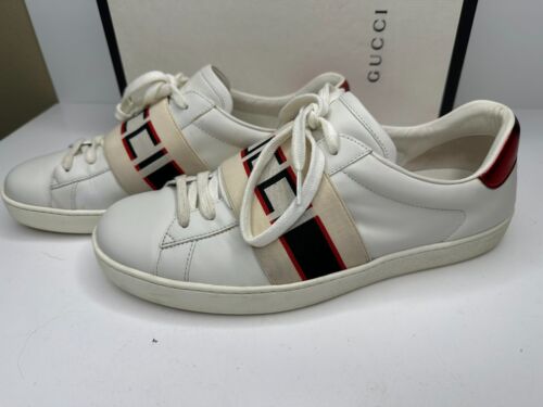 Gucci Ace Stripe Sneakers Men US 8.5 Logo Leather Shoes Low Tops Italy 523469 - Picture 4 of 11