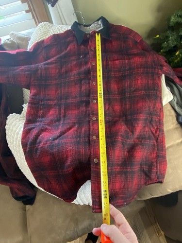 Vintage Woolrich USA Red Black Elbow Patch Wool Flannel Plaid Shirt Men’s Large - Picture 12 of 13