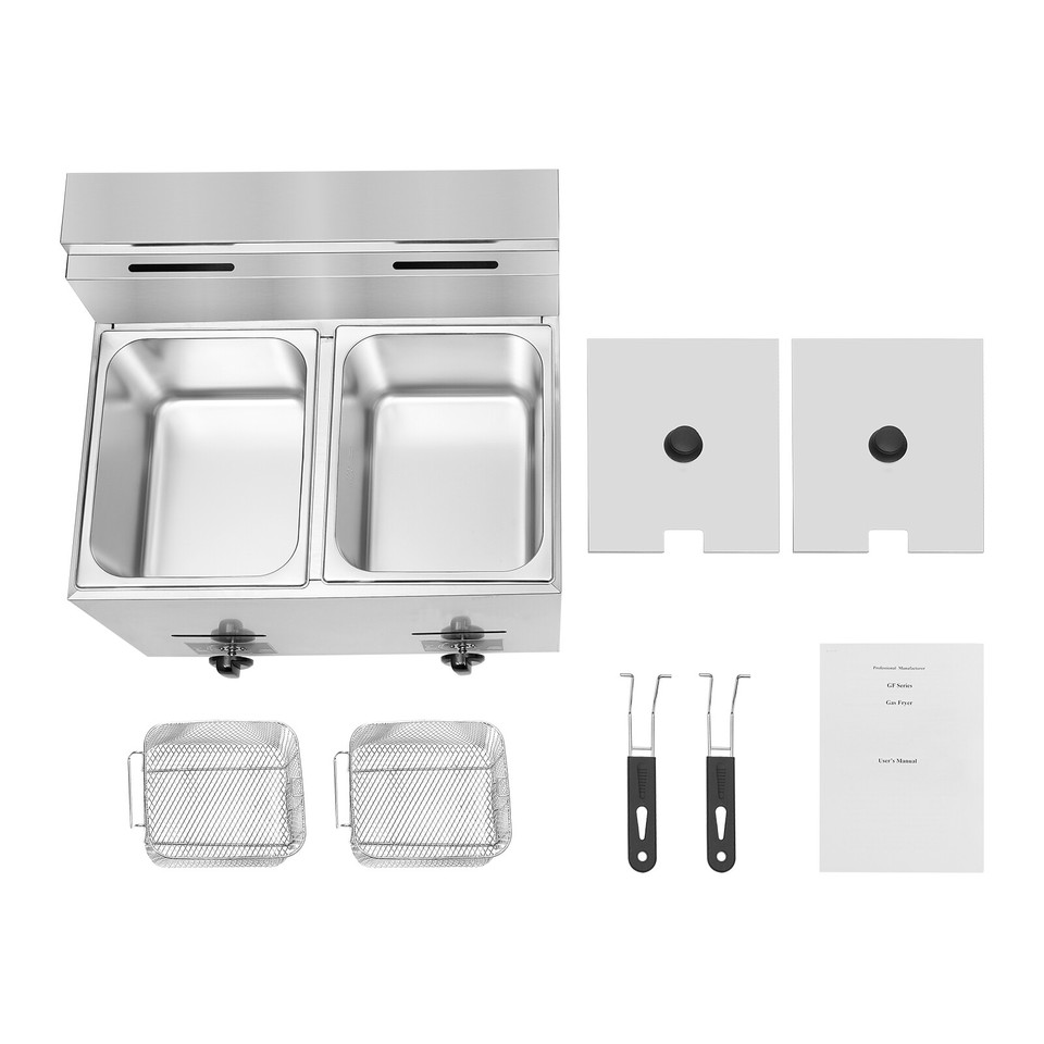 Rectangular Gas Fryers Double Cylinder LPG Fryer 2 Basket Commercial