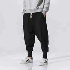 Men Harem Pants Streetwear Cotton Linen Joggers New Baggy Hip Hop Fashion Pants