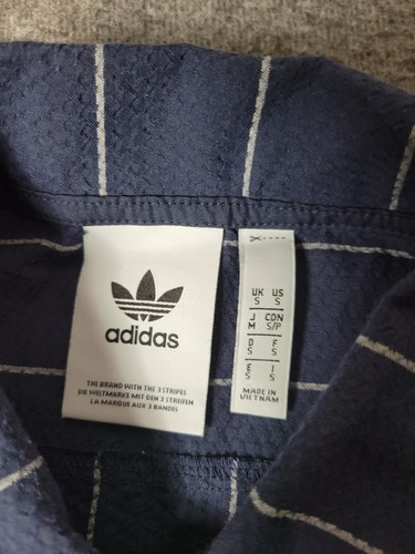 Adidas Originals Gessato Seersucker Uomo Taglia S Blu Grigio Maglia Manica Lunga - Foto 3 di 13