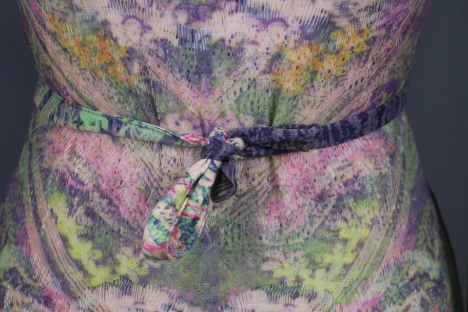 Custo Barcelona Multi Abstract Round Neck Belted Waist Fit & Flare Dress Size 1 - Image 4 of 4