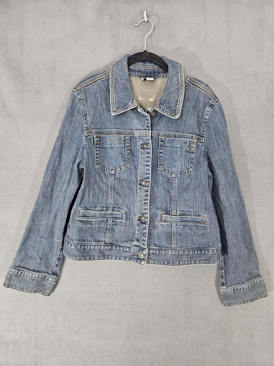 Loft Ann Taylor Jean Jacket Size 14 Button Up Pockets Dark Blue