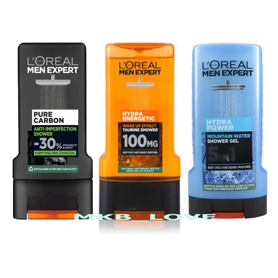 3 X L'Oréal Men Expert Hydra Energetic,Stress, cool, Invincible Shower Gel 300ml