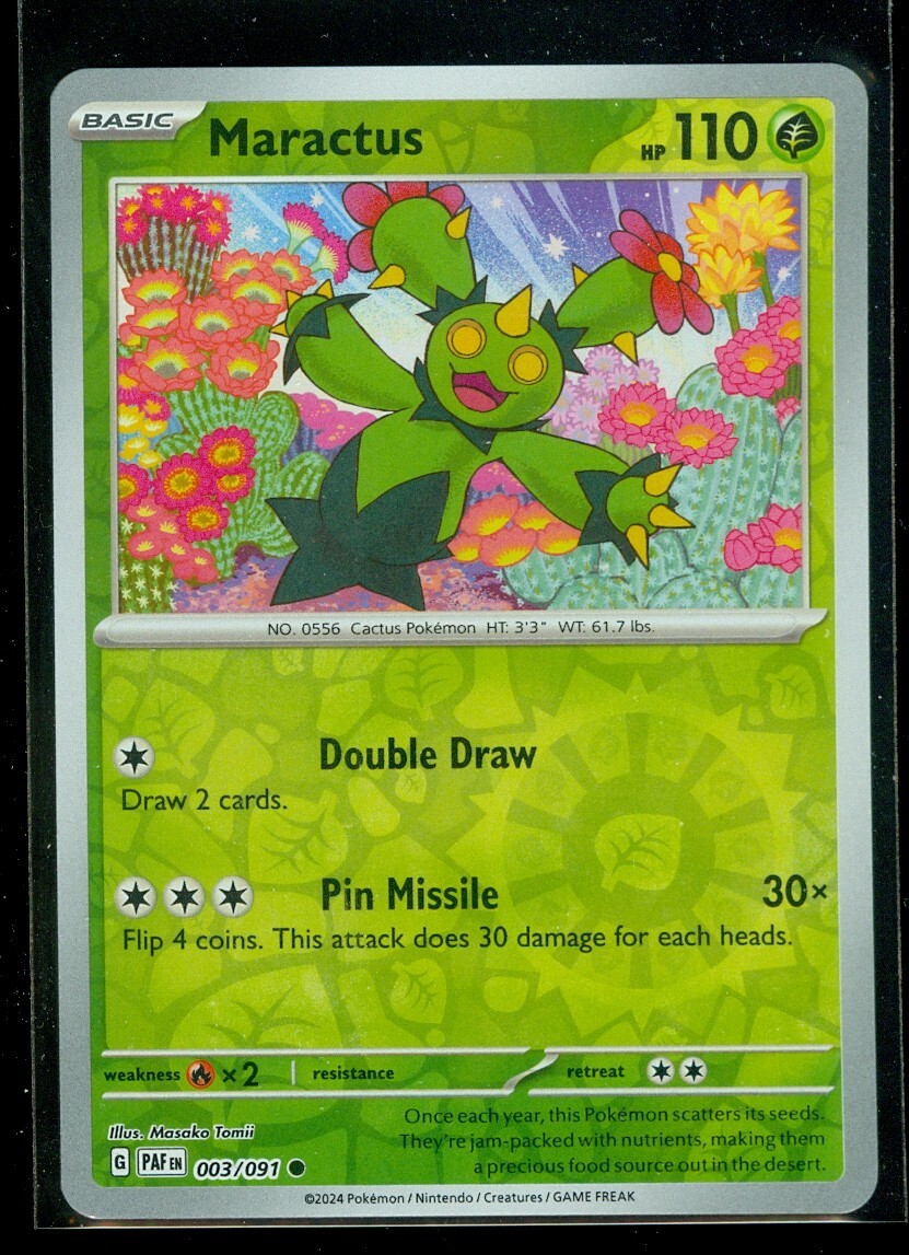 Pokemon MARACTUS 003/091 - Paldean Fates - Rev Holo - - MINT