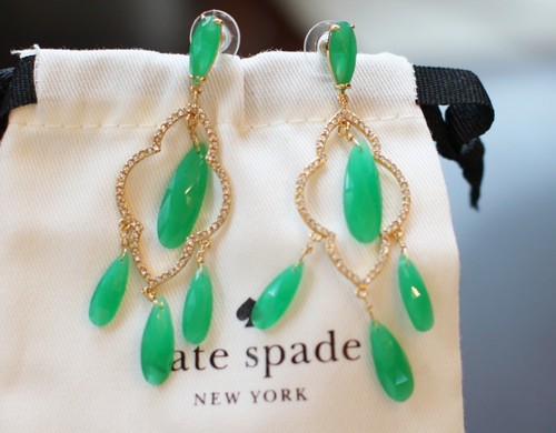 Kate Spade Lantern Gems Crystal Chandelier Earrings emerald green & ribbon lot 2 - Picture 14 of 16