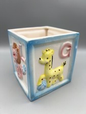Relpo Vintage Ceramic Baby Alphabet Block Planter w/ Animals Baby Shower Gift
