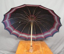 Vintage 1940's Umbrella Parasol Rain Sun Lucite Handle Stripes Great Display 