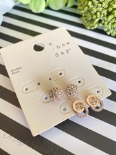 Earrings A New Day Gold tone crystal ball 2 Sets Stud Nickel Free New
