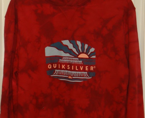 NEW MENS QUIKSILVER volcanic empty line PULLOVER SWEATSHIRT HOODIE RED TIE DYE - Picture 7 of 8