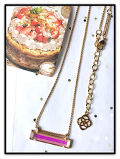 Kendra Scott Leanor Rose Gold Dichroic Glass Rainbow Bar Pendant Necklace