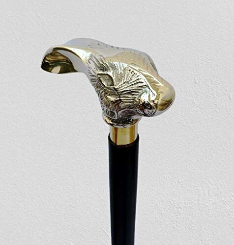Designer Rabbit head Wooden Walking Stick Cane Antique Gift Brass ...