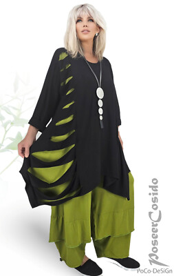 PoCo LAGENLOOK Tunika Long-Shirt Überwurf 44 46 48 50 52 54 56 58 L-XL-XXL-XXXL