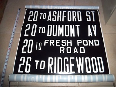 NY NYC BUS ROLL SIGN ASHFORD STREET DUMONT AVENUE FRESH POND RIDGEWOOD QUEENS