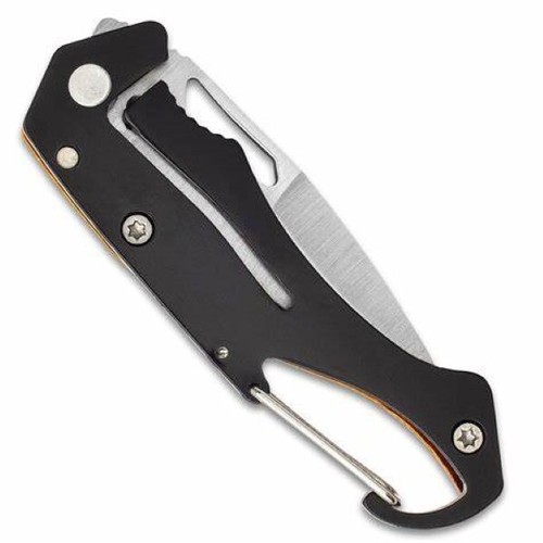BUGOUT Folding Carabiner Pocketknife, Gun Metal / Black (4 3/4") Free Shipping. - Picture 4 of 9