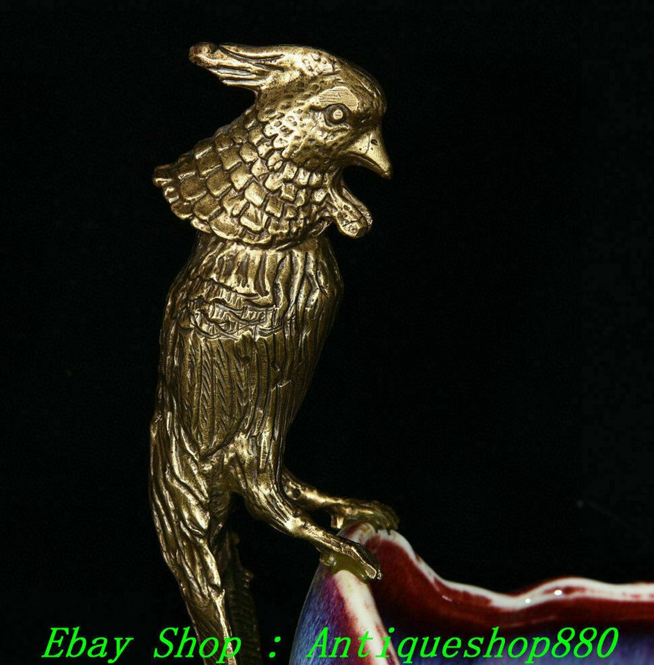 15"Old Qing Yongzheng Jun Kyin Porcelain Copper Bird Fruit Pen Dish