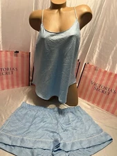 Victoria's Secret Satin Pajama Set Shorts & Cami XL Blue Cheetah