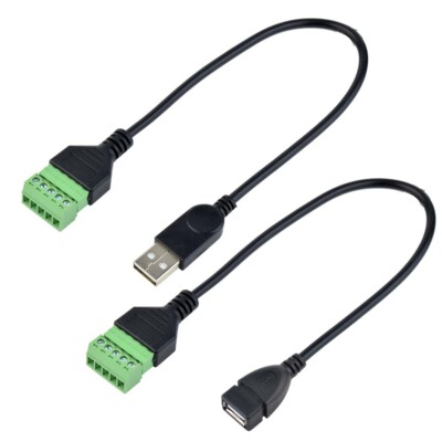 2x 30cm USB 2.0 male/female zu 5-Pin-Schraubklemme Block Stecker Adapter Kabel