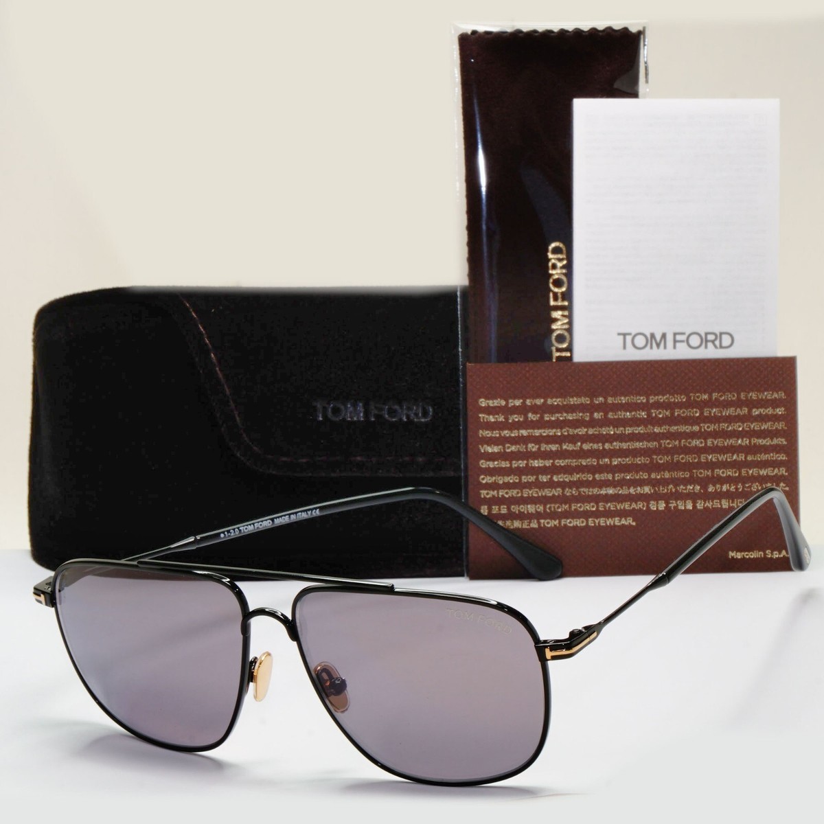 Tom Ford Sunglasses Len Black Grey Mirror Pilot Navigator FT0815
