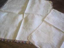 Tatted Lace LINEN Hankie LOT OF 2 MULTI-COLOR CREAM/WH Tatting Edge Handkerchief