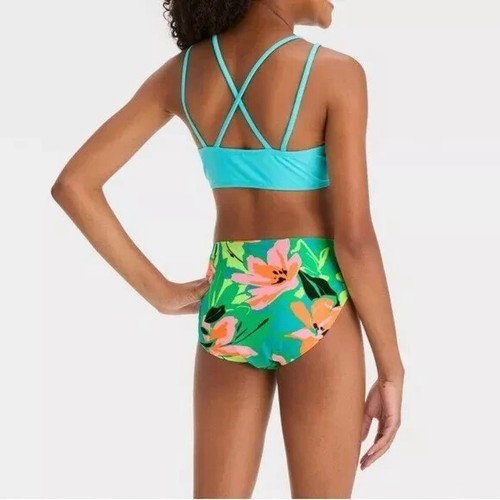 Girls' 'Abstract Blossoms' Floral Printed Rash Guard Set - Art Class™ Green S - Picture 3 of 4