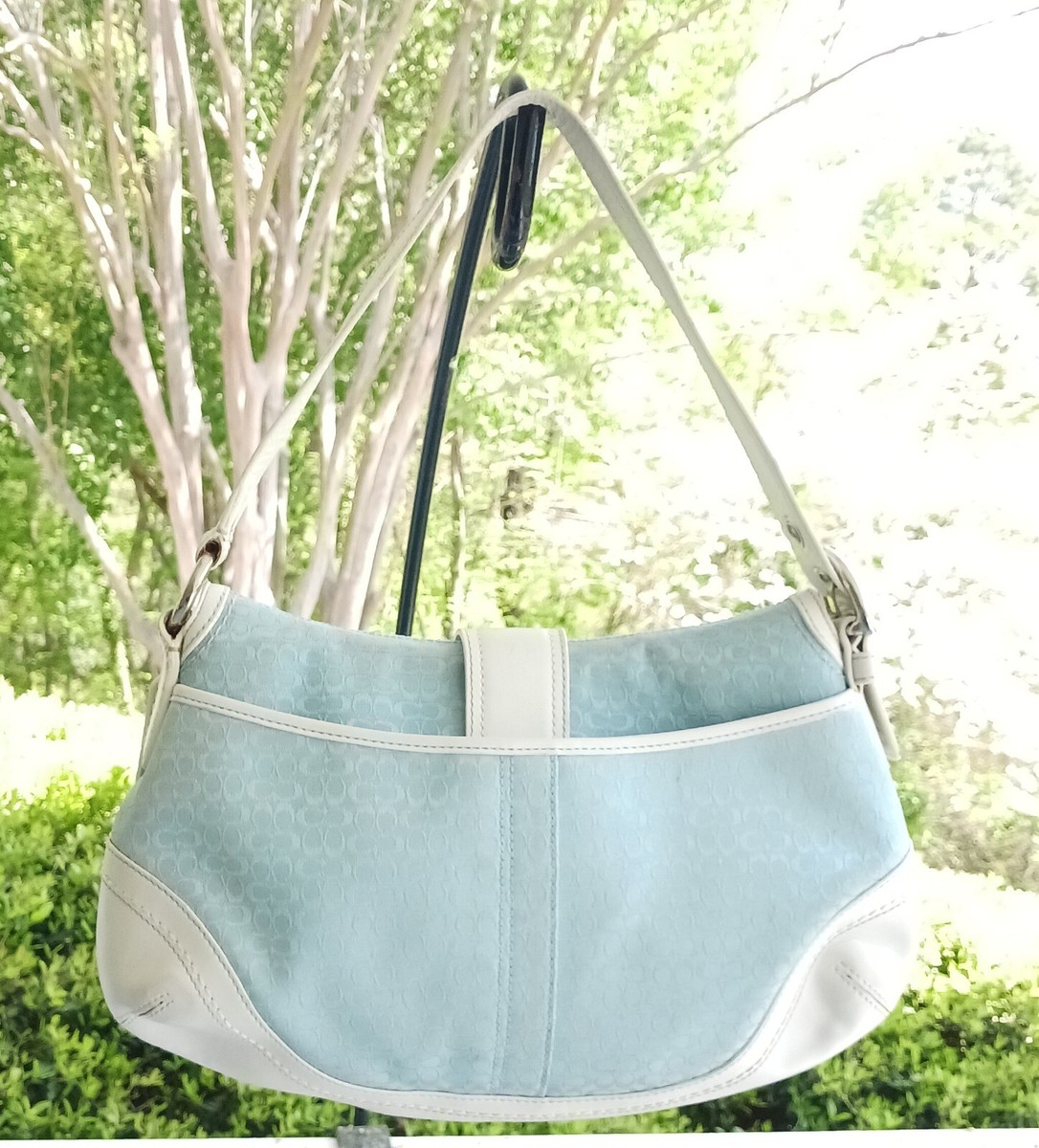 Coach Vintage F10926 Soho Blue Signature C Canvas & White Leather