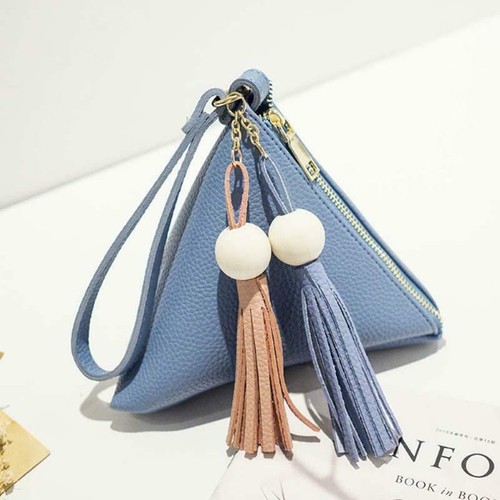 Cute Women PU Leather Tassel Wallet Clutch Triangle Shape Handbag Coin Purse Bag - Picture 5 of 8