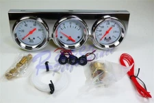 Universal 2 5/8" Chrome Mechanical 3 Gauge Kit W/ Panel Water Oil Volt SBC BBC