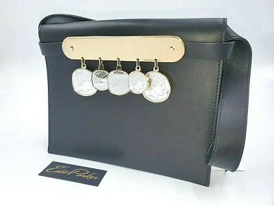 EDIE PARKER Candy Coin Black Leather Shoulder Bag Accordion Clutch