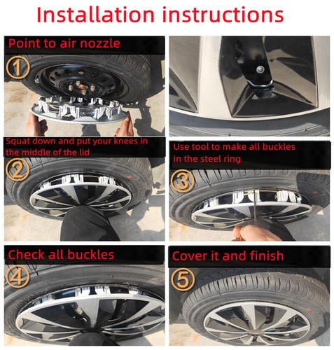 Premium 17" Black & Silver Wheel Rim Cover 4PC Replacement Snap On Hub Cap - Picture 6 of 9