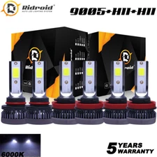 6X 9005 H11 H11 Combo LED Headlight High Low Beam Fog Light Bulbs Kit 360W 6000K