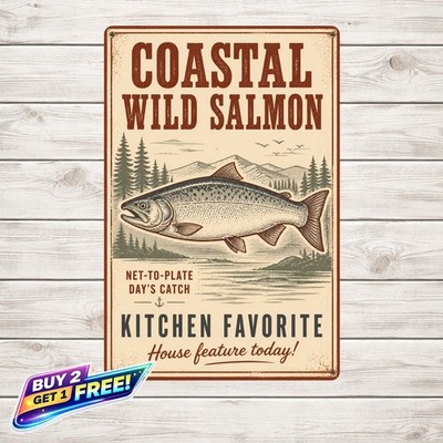Funny Alaska Salmon Retro Tin Metal Sign Home Kitchen Wall Art Decor
