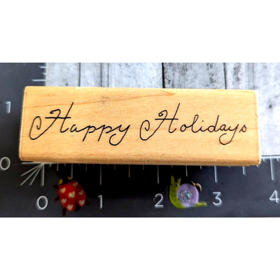 JRL Design Happy Holidays Script Family Friends S239 Rubber Stamp Wood #E93