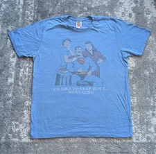 Vintage Junk Food Superman T-Shirt, Blue "Superman Mustache" - Large Made In USA