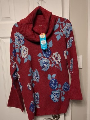 The Pioneer Woman Floral Jacquard Cowl Neck Tunic Sweater  Cabernet NWT L Large