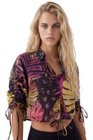 Desigual Negro Kurze Gemusterte Bluse FüR Frauen L