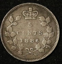 Canada 1886 5 Cents - Silver - Victoria - Small 6