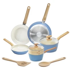 Light Blue 10 Piece Cookware Set Induction Nonstick Pots And Pans With Utensils