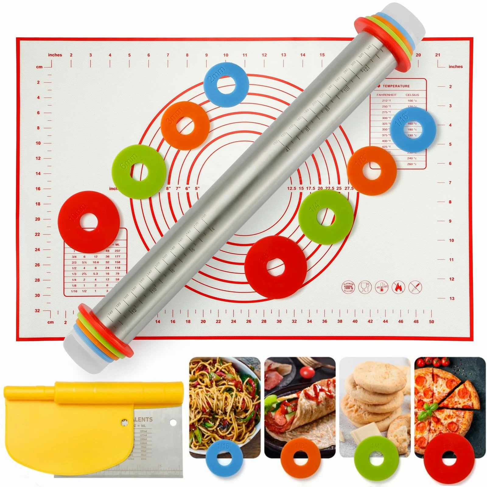 MIKULA Rolling Pin, Rolling Pins Thickness Rings and Silicone Baking Pastry Mat
Opens in a new windo
