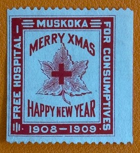 1908 Canada Christmas Seal Tuberculosis TB Cinderella Stamp MUSKOKA FIRST  YEAR!