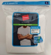 Hanes Ultimate Men Crew T-Shirt, 3 Pack, Sz L, Comfort Soft, White, Wicking NEW