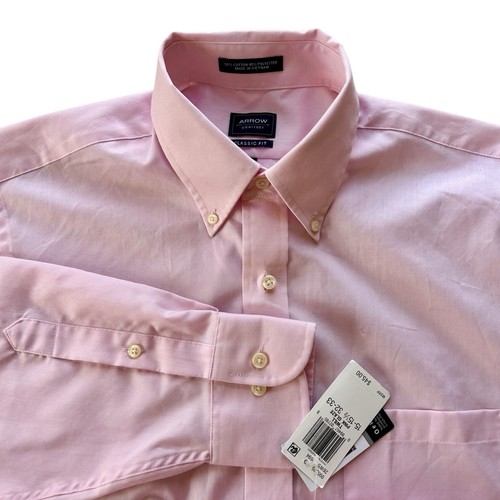Arrow Dress Shirt Mens Size 15-15.5 Long Sleeve 32/33 Wrinkle Free No Iron Pink - Picture 1 of 11
