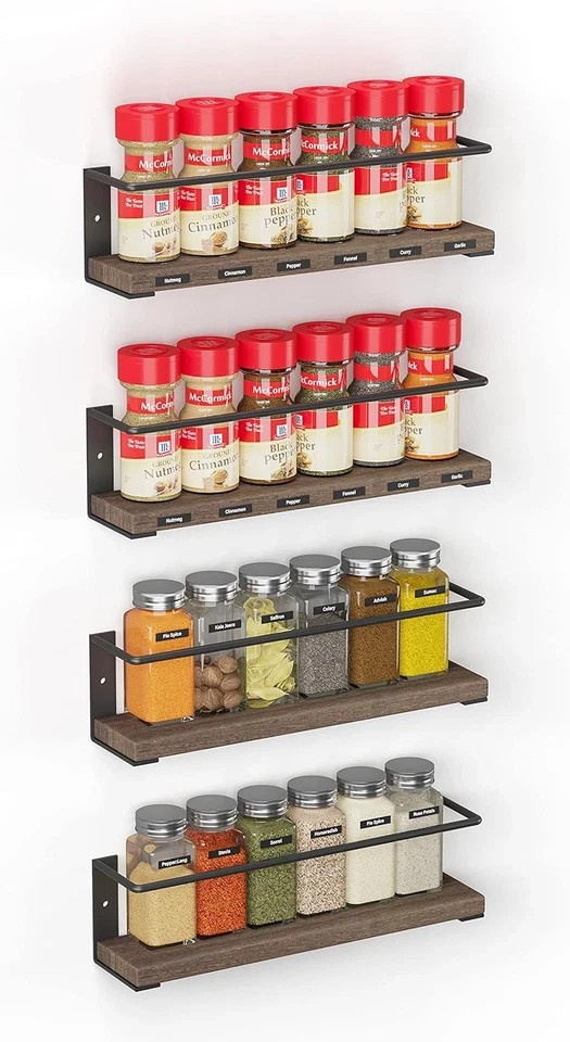 Organizador de estante para especias SpaceAid para puerta de gabinete o montaje en pared (4 negro, marrón
