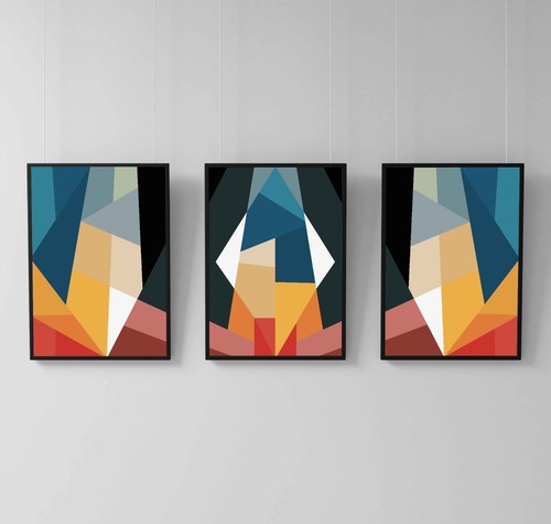 Digital Art Download Modern Abstract Geometric Wall Art Print Set of 3
