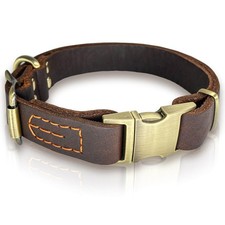 Large Genuine Cowhide Leather Dog Collar Quick Release Fits 1626 Inch
