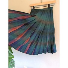 Vintage Pendleton Turnabout Reversible Wool Pleated Skirt Green Blue Plaid