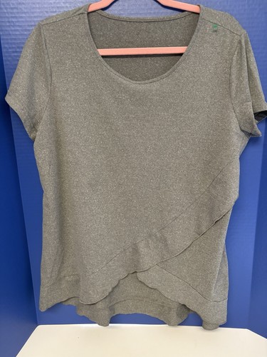 Top para mujer gris asimétrico con volantes dobladillo talla XXL manga corta informal fluido Shrt